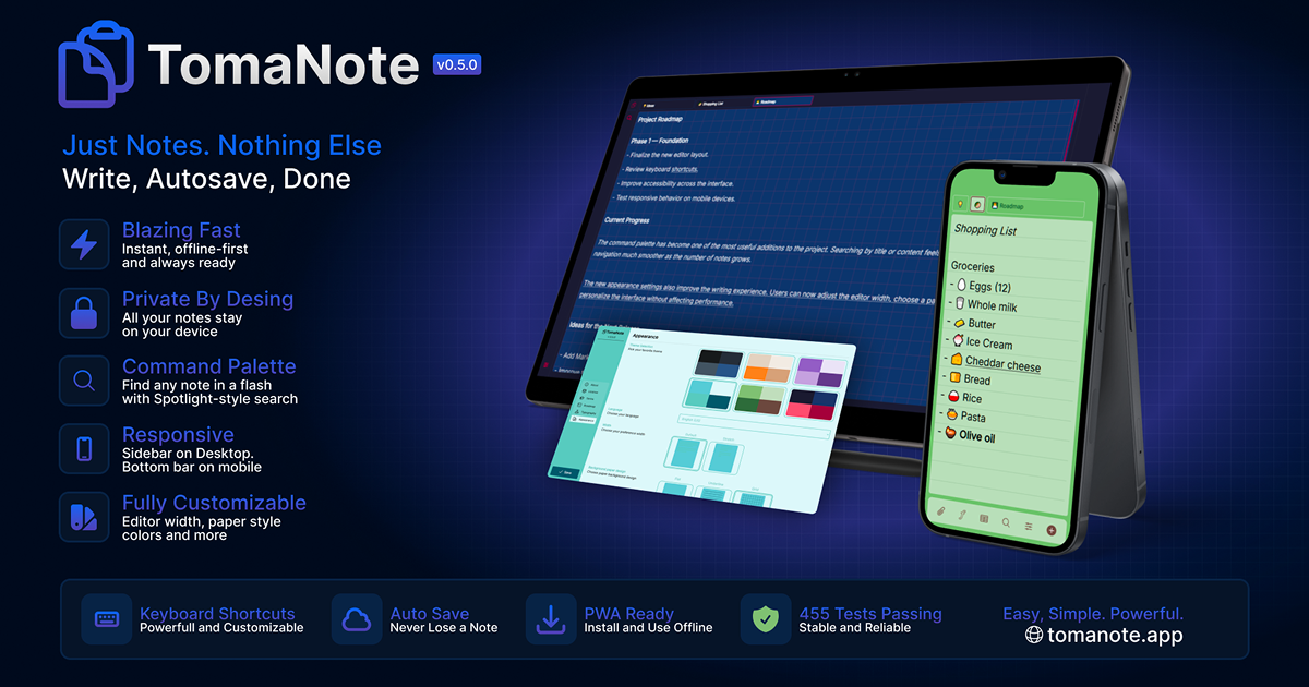 TomaNote.app - Just Notes. Nothing Else. Write, Autosave, Done